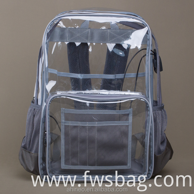 Heavy Duty Waterproof Clear Transparent School Multi-Pockets PVC Laptop Backpack